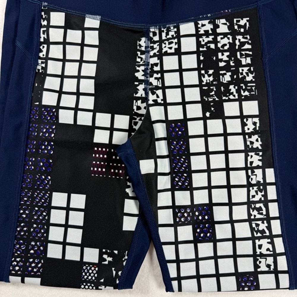 Under Armour HeatGear Compression Leggings Medium Navy Blue Geometric Grid Print - Picture 9 of 11